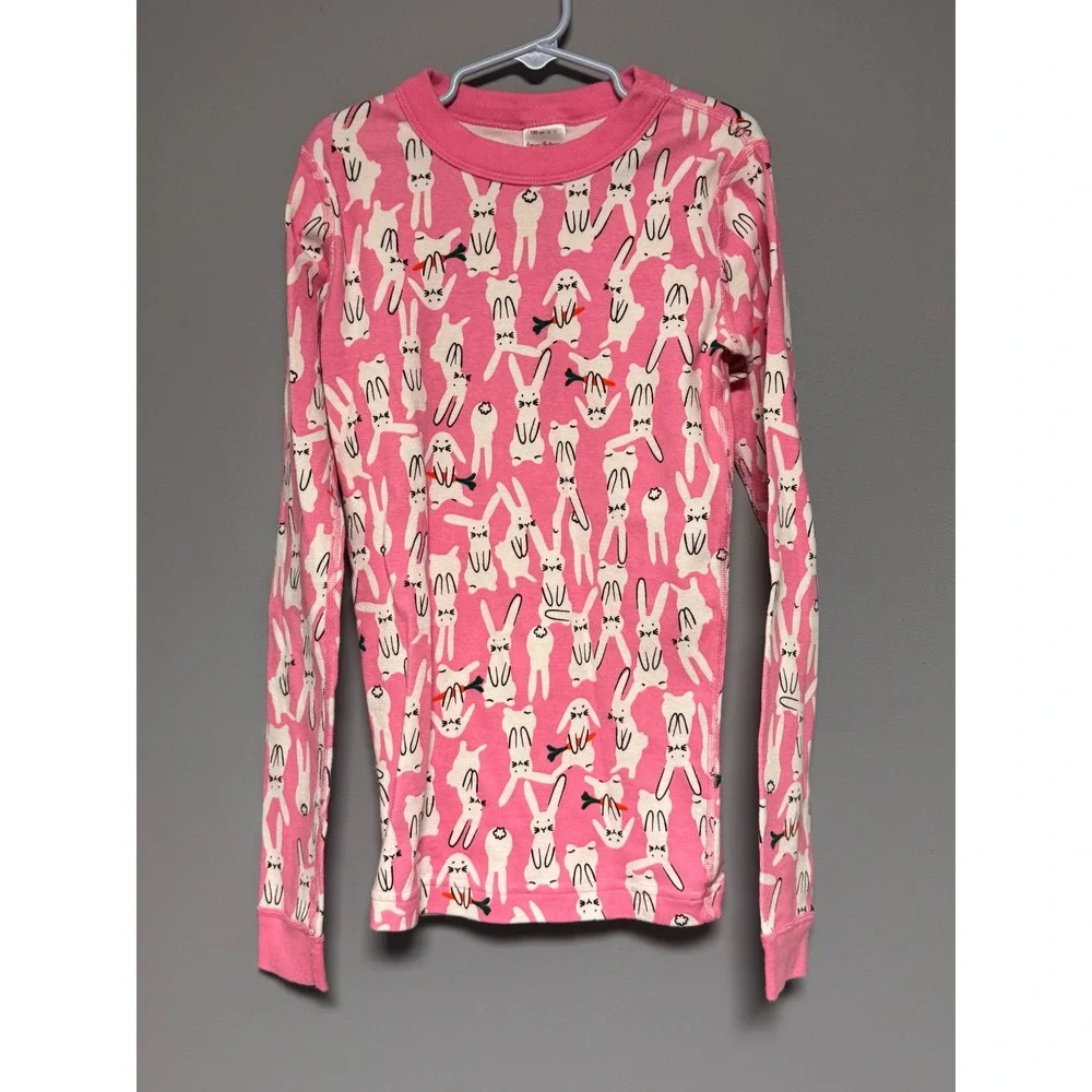 Hanna Andersson Kids Pink White Bunny Rabbit Pajama Top Organic Cotton Size 12